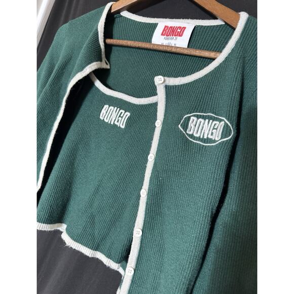 Bongo Forever 21 Green Ivory Cropped Cardigan/Cami Set S/M Y2K Academia Teddy - Picture 3 of 10